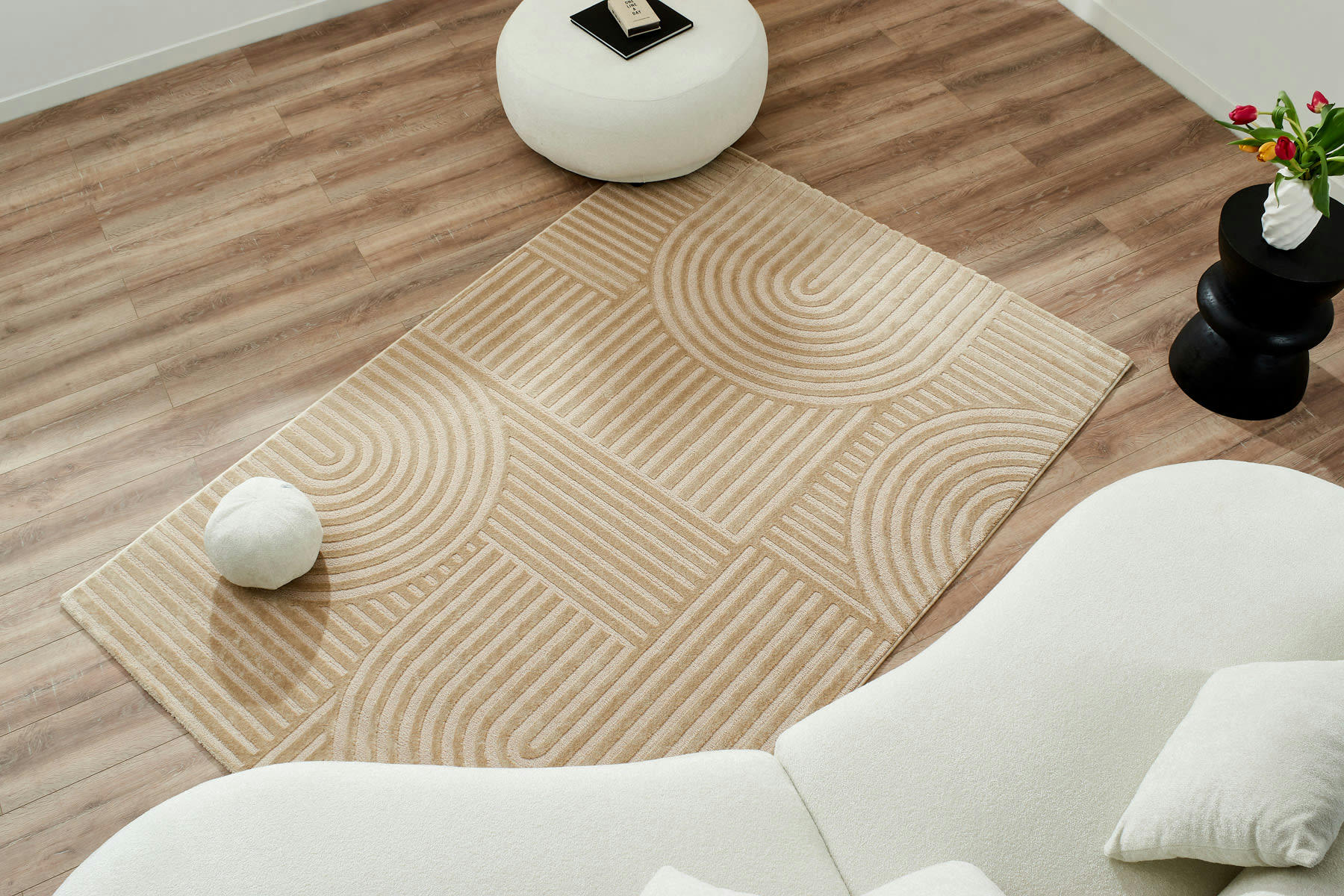 BIANCA - Tapis motif arc relief beige - 160x230