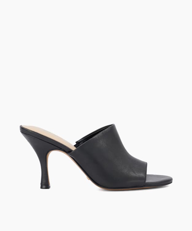 Modena Black - Leather Heeled Mules