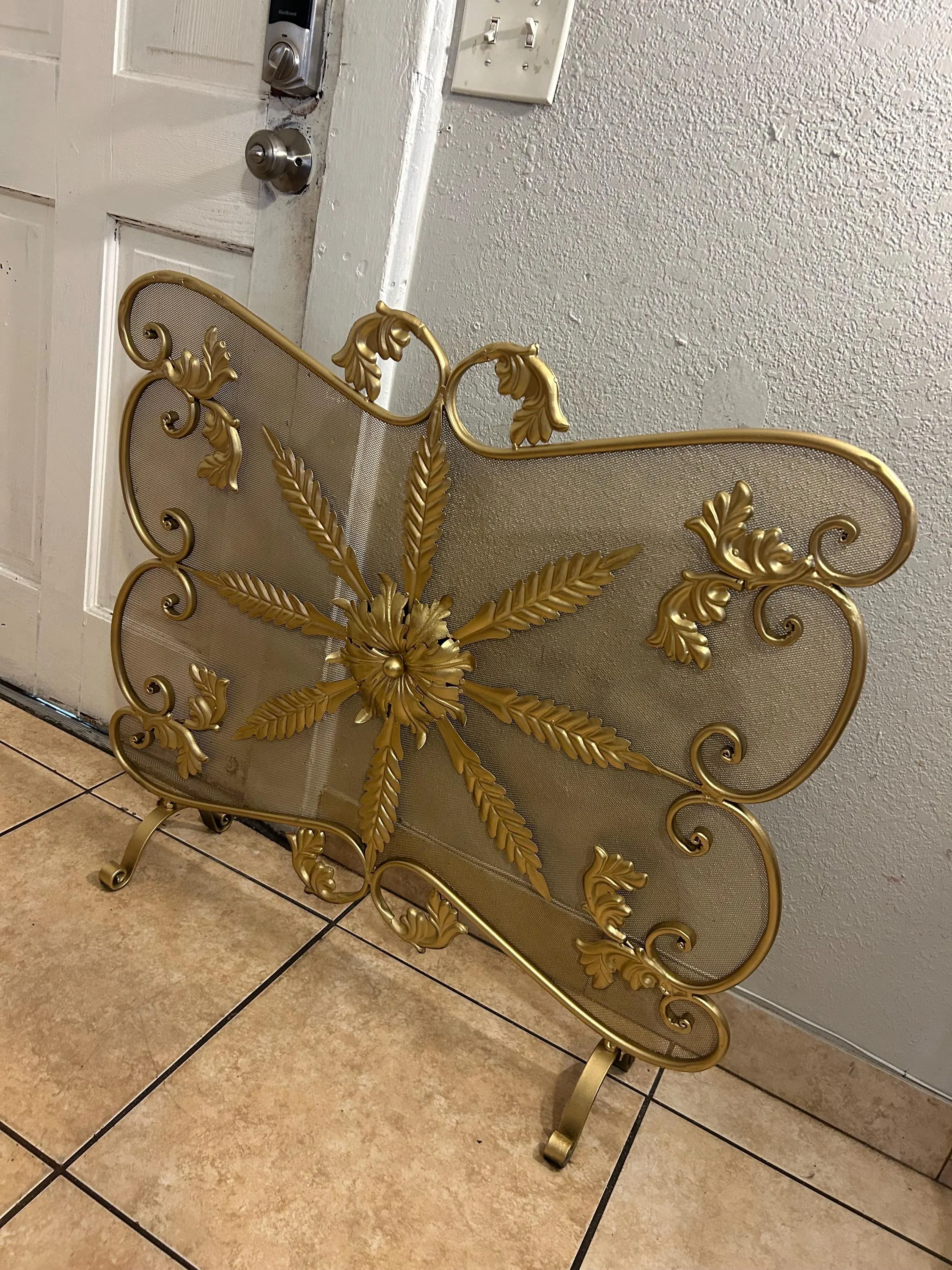 vintage Italian gilt metal fireplace screen