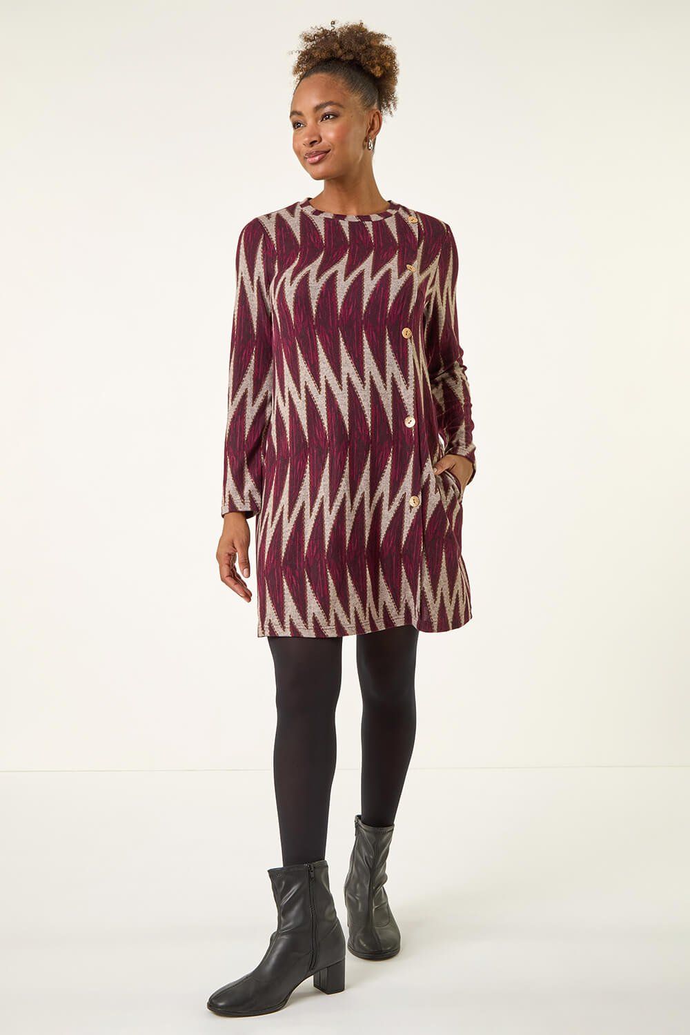 Roman Zig Zag Buttoned Side Dress