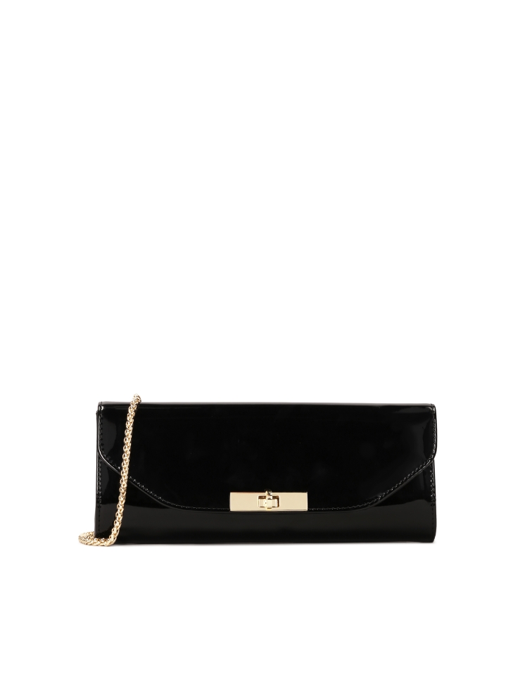 Elegant black patent leather clutch bag