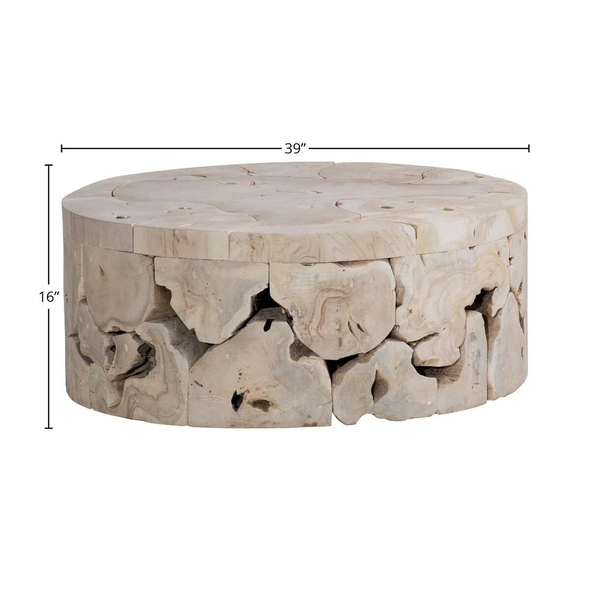 Scarlett 39-inch Round Bleached Teak Root Block Style Coffee Table