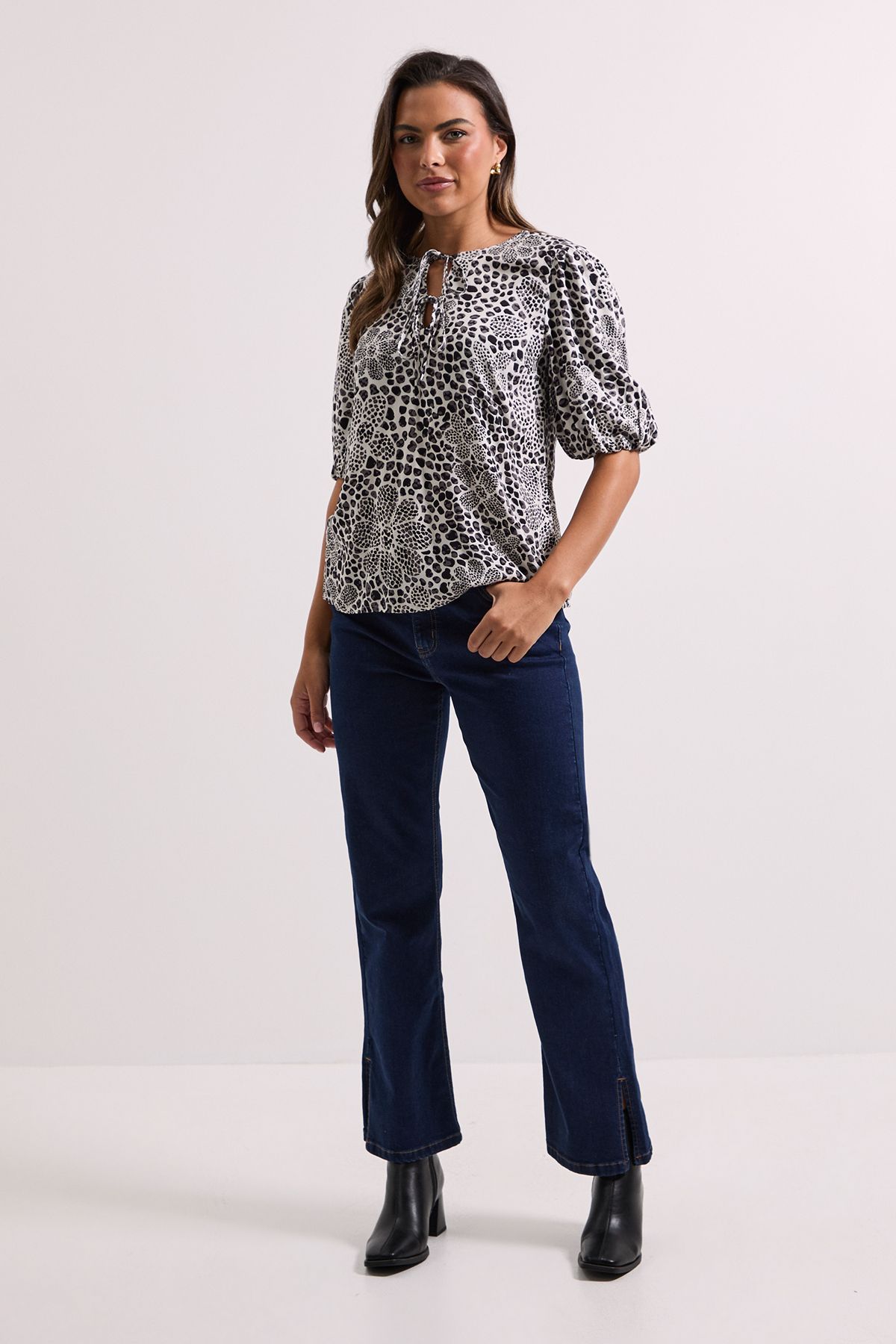 Dorothy Perkins Tie Detail Puff Sleeve Printed Top
