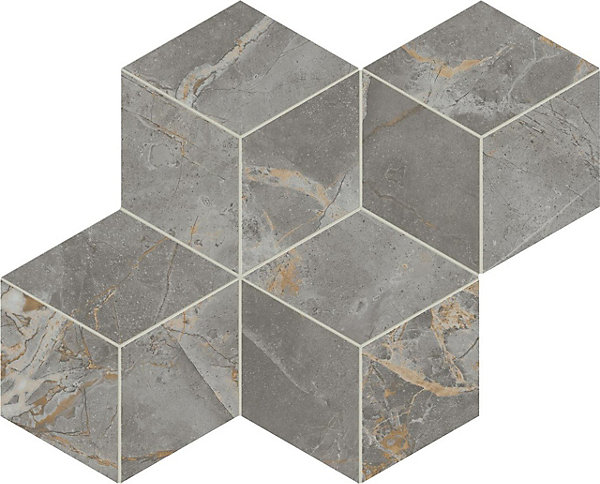 Mosaïque effet Marbre Gris Titan Hexa Cube 35x30x0,9 cm Silk Montira - Mur intérieur (vendu par carton de 0,42 m²) - RO'MA CARRELA