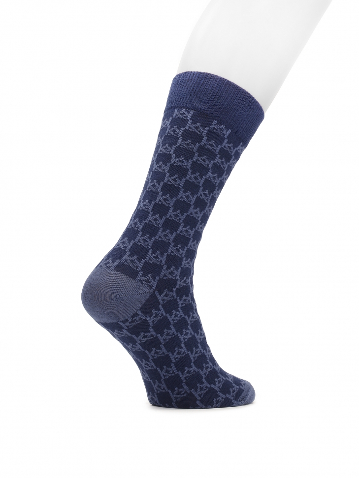 Navy blue men's socks with KAZAR monograms