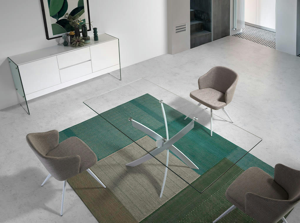 - Buffet en bois blanc et verre trempé