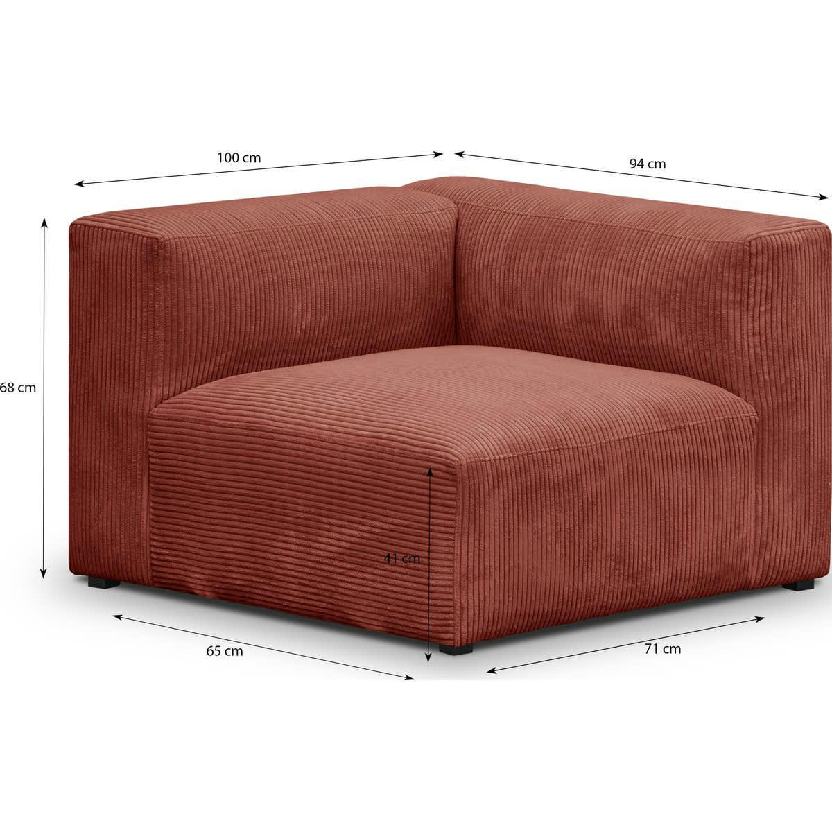 MODULO NEW - Chauffeuse d'angle à droite modulable en velours côtelé rouille