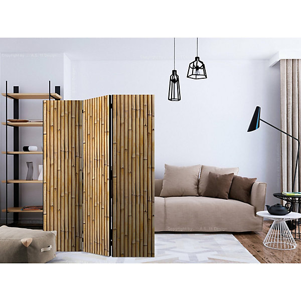 Paravent décoratif bambou style mur amazonien 3 panneaux 135 x 172 cm Bronze