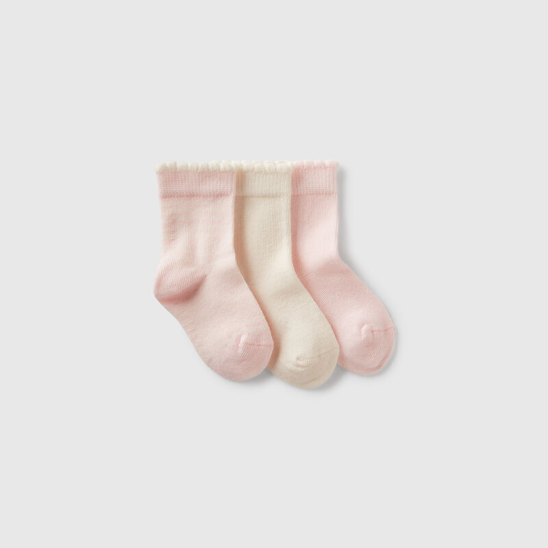 Three pairs of pink and cream socks
