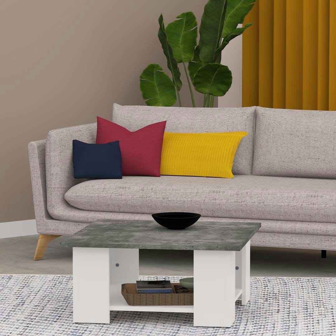 SQUARE - Table basse effet bois blanc et béton