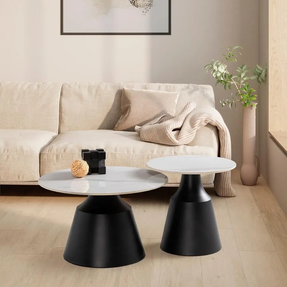 CALICOSY - Set aus 2 runden Couchtischen RILEY - 70x70x42,5 cm