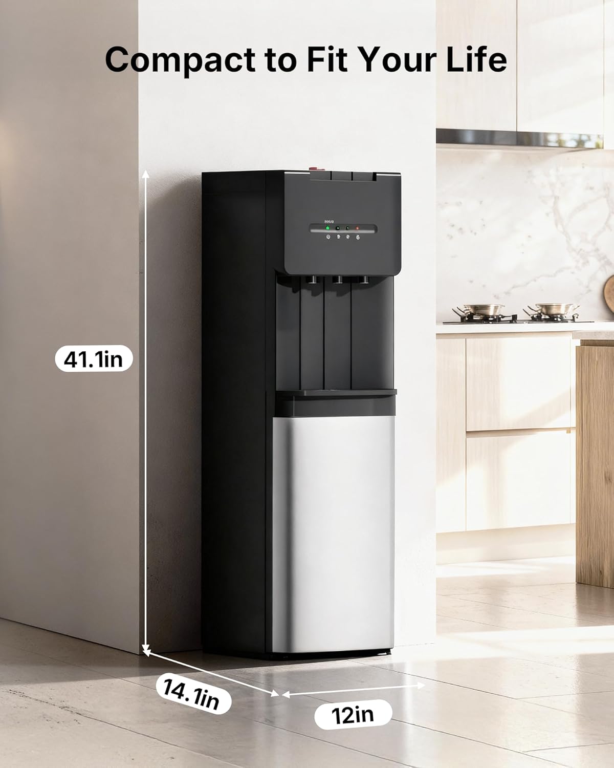 Self Cleaning Bottom Loading Water Cooler Dispenser for 3 & 5 Gallon Bottles - Hot, Cold & Room 3 Temperature, Child Safety Lock, LED Indicator Light, Ideal for Kitchen & Office, Black