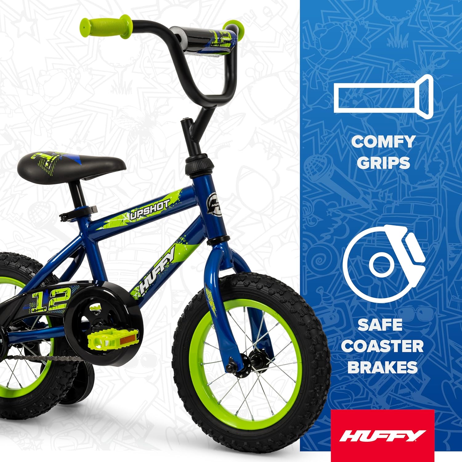 Huffy Upshot 12/16/20 Inch Boy's Bike for Kids, Multiple Color Options Available, Removable Training Wheels, BMX Design, Designed for Growth, Durable Construction, EZ Build Assembly