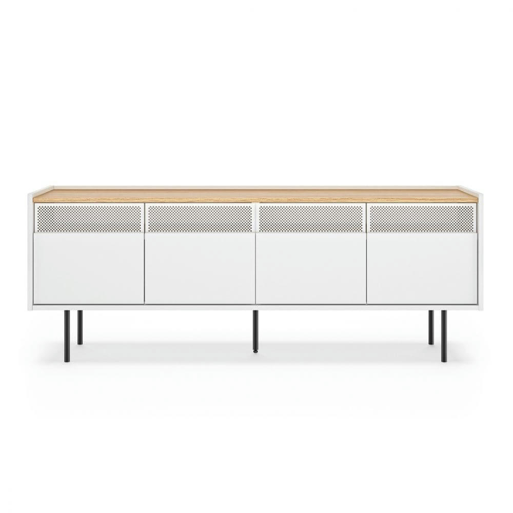 RADIO - Meuble TV  placage chêne et blanc laqué