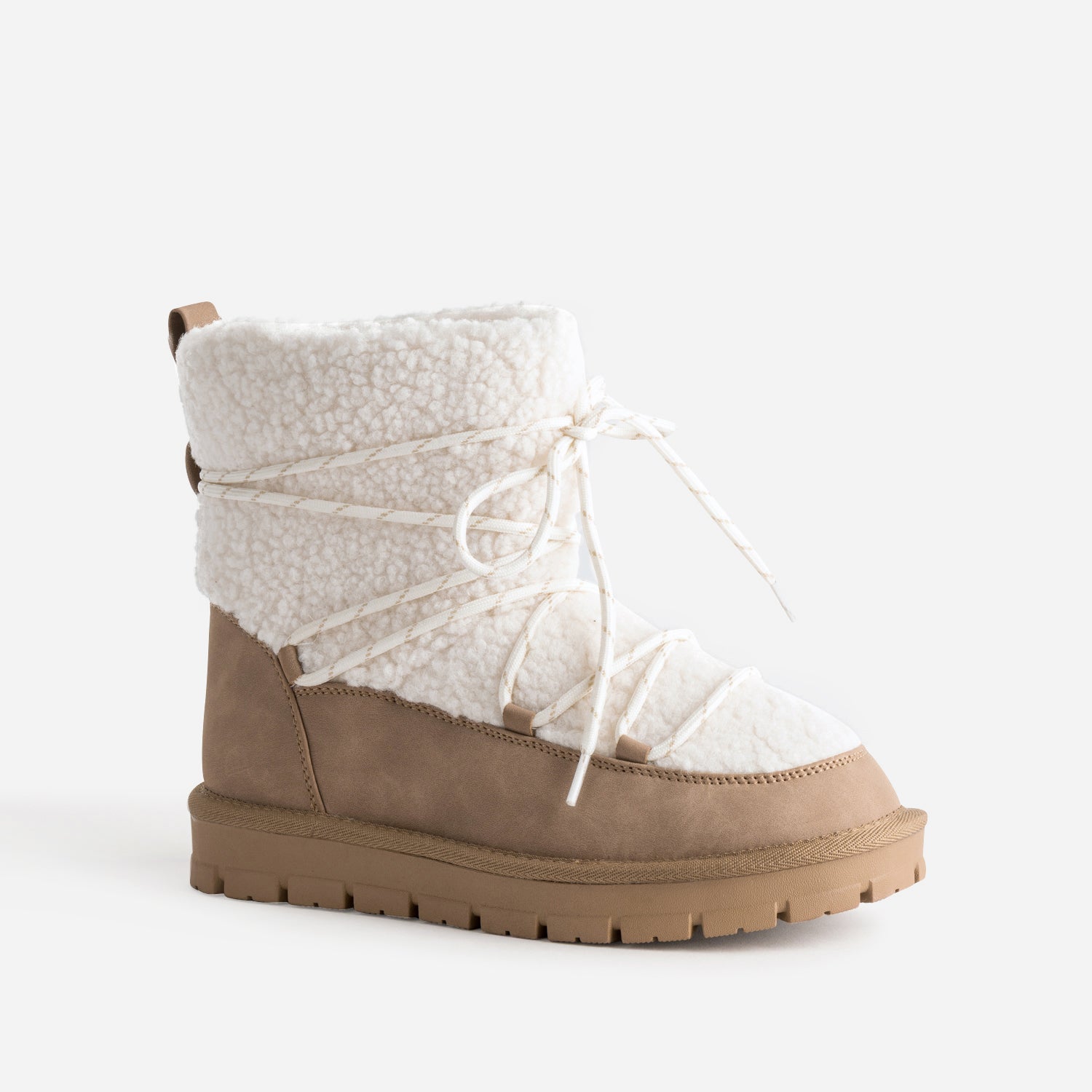 Boots beige et écru fourré bi-matière
