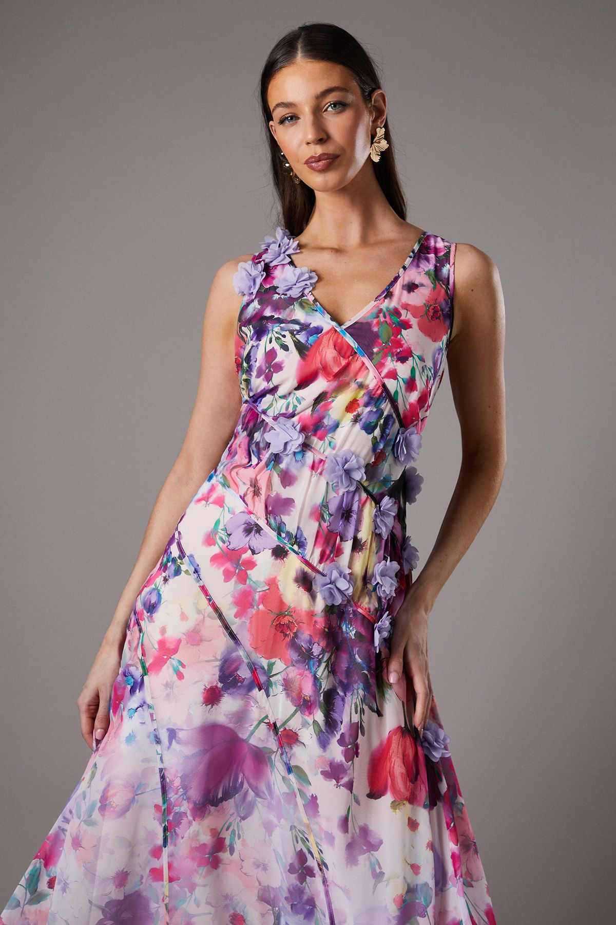 Coast 3d Flower Sleeveless Midi Dress