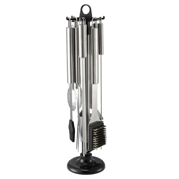 Cheer Collection 10 Piece Stainless Steel BBQ Set with Carousel