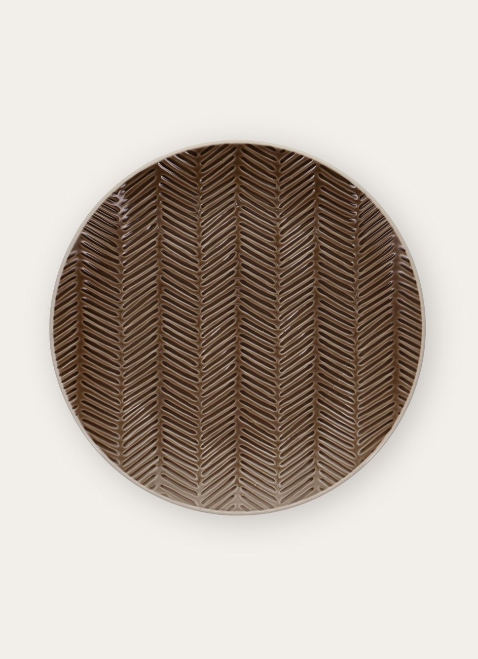 ASSIETTE PLATE EN GRÈS MOTIF CHEVRON RUSTIQUE MARRON