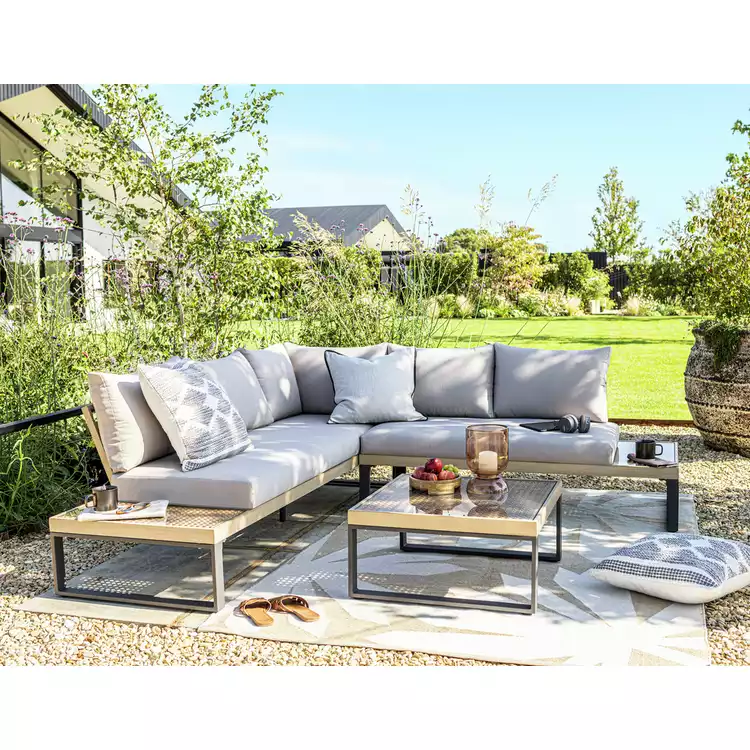 Habitat Zaria 5 Seater Metal Garden Corner Sofa Set -Natural