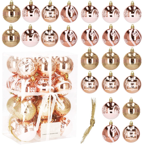 Bombki choinkowe rose gold 24 szt. różowy 6cm zestaw