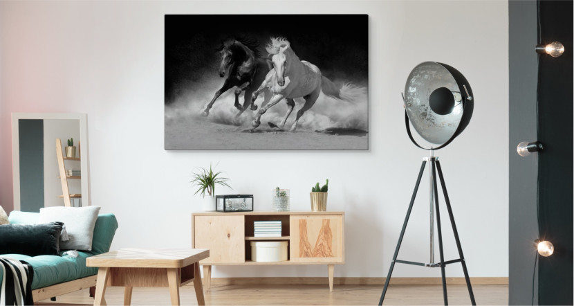 Obraz Czarno-Biały Konie w Galopie 3D 30x20cm