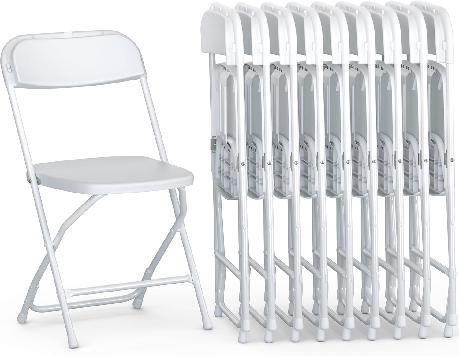 Our Modern Space 10 Pack Foldable Plastic Chair | Folding & Stackable | 350 lbs Capacity Steel Frame Seats for Indoor Outdoor | Commercial Use Events Wedding Party Bulk Picnic Kitchen Dining - White