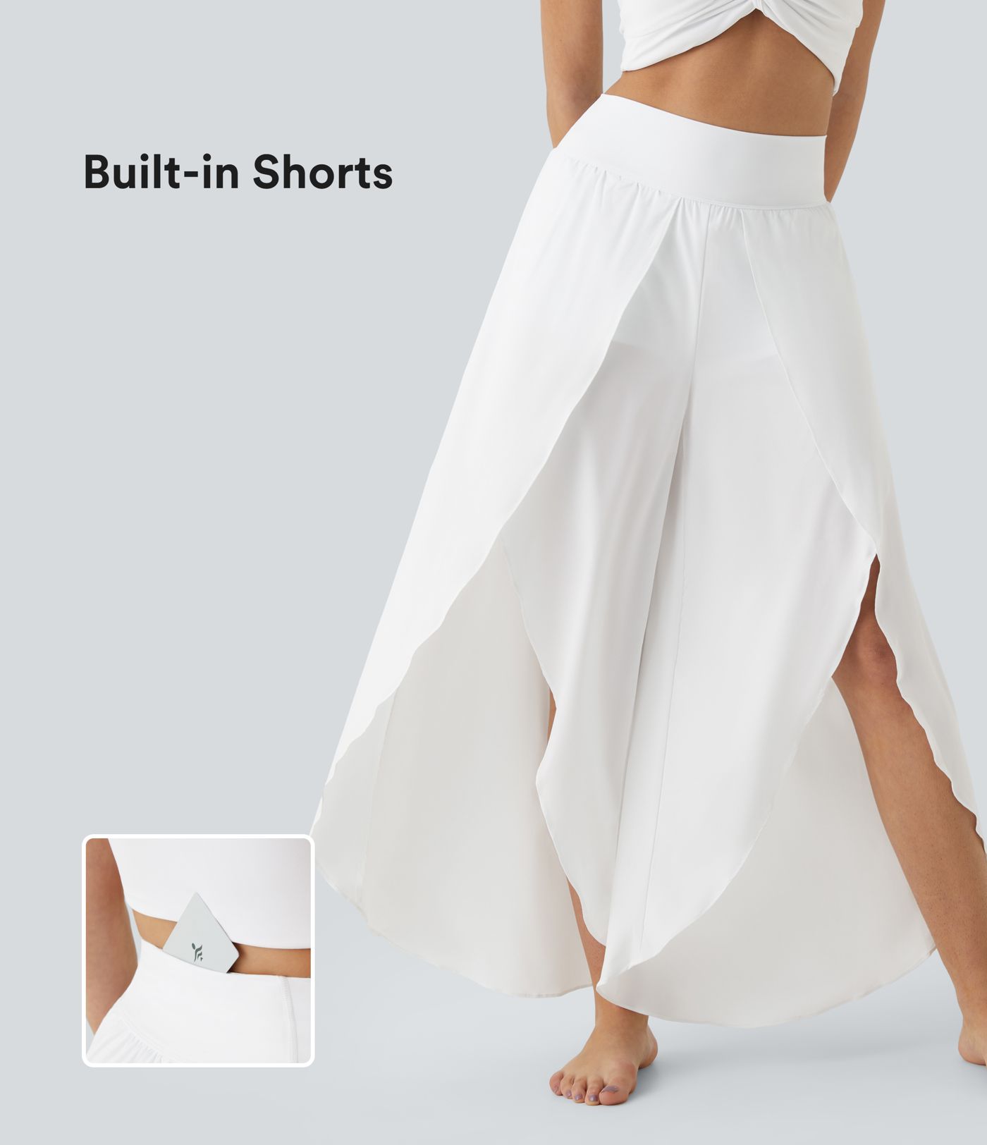 Breezeful™ Pantalon Large Casual 2 en 1 Palazzo Flowy Taille Haute Poches Fente à la Taille Arrière - Séchage Rapide