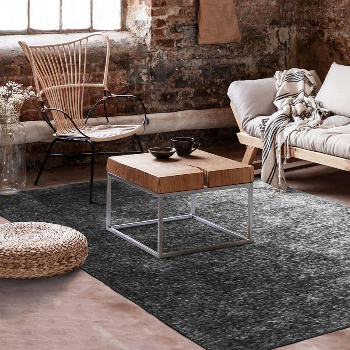 INTENSE - Tapis texturé vintage noir cendré 120x170