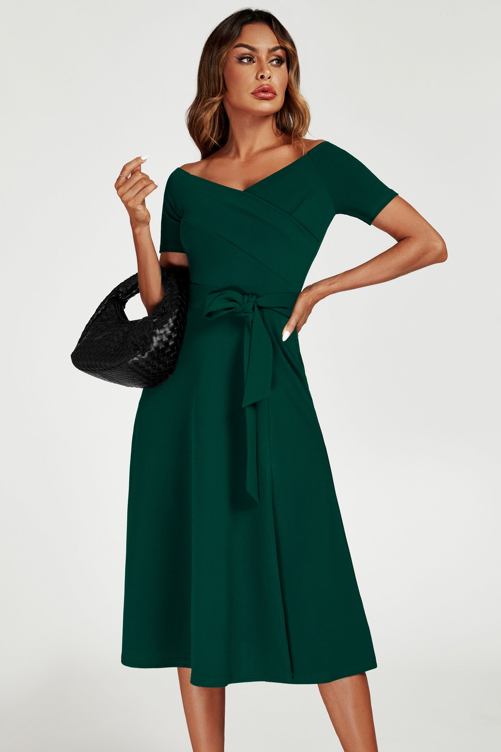 FS Collection Bardot Midi Dress In Green