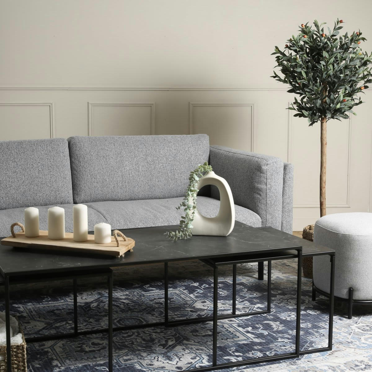 LIPOUR - Canapé moderne 3 places en tissu gris