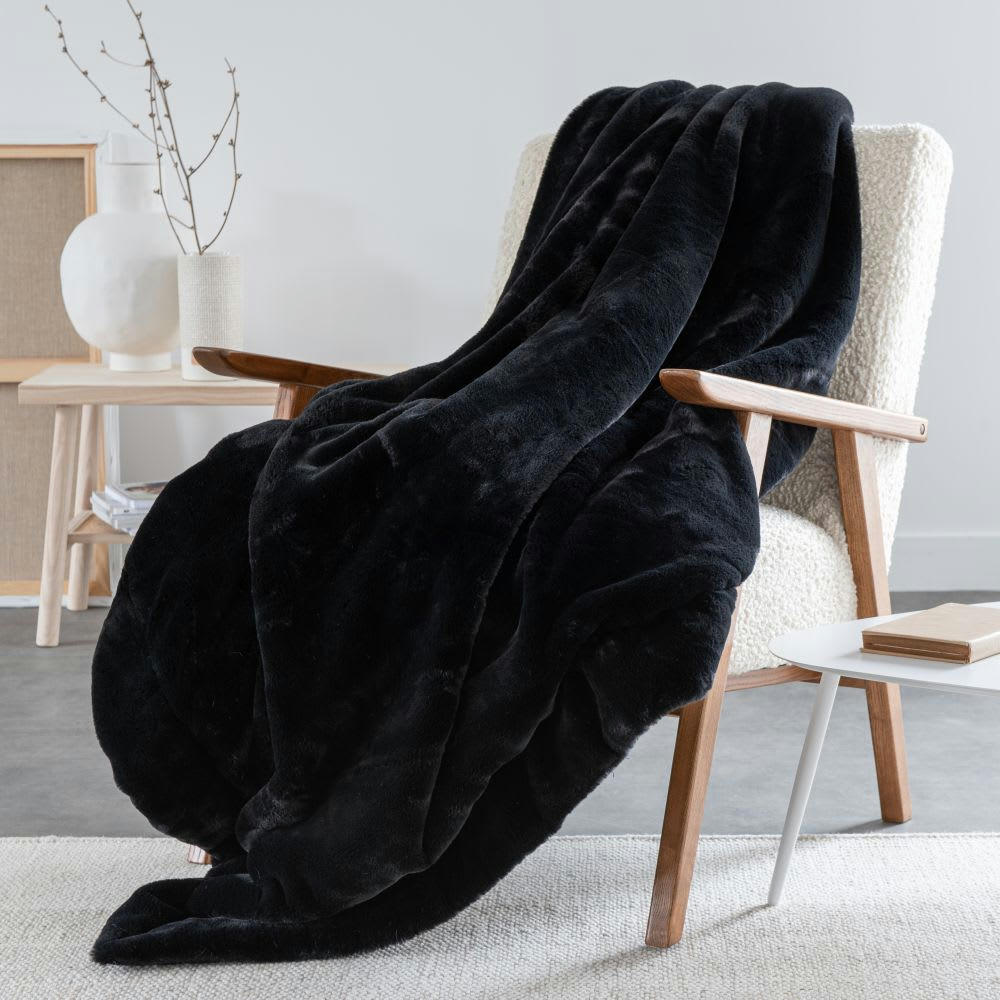 SOHO - Plaid imitation fourrure noire 230x250