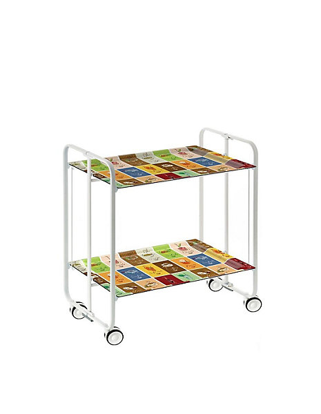 Desserte pliante BAUHAUS avec roulettes, Structure blanche, 2 niveaux, 4 positions