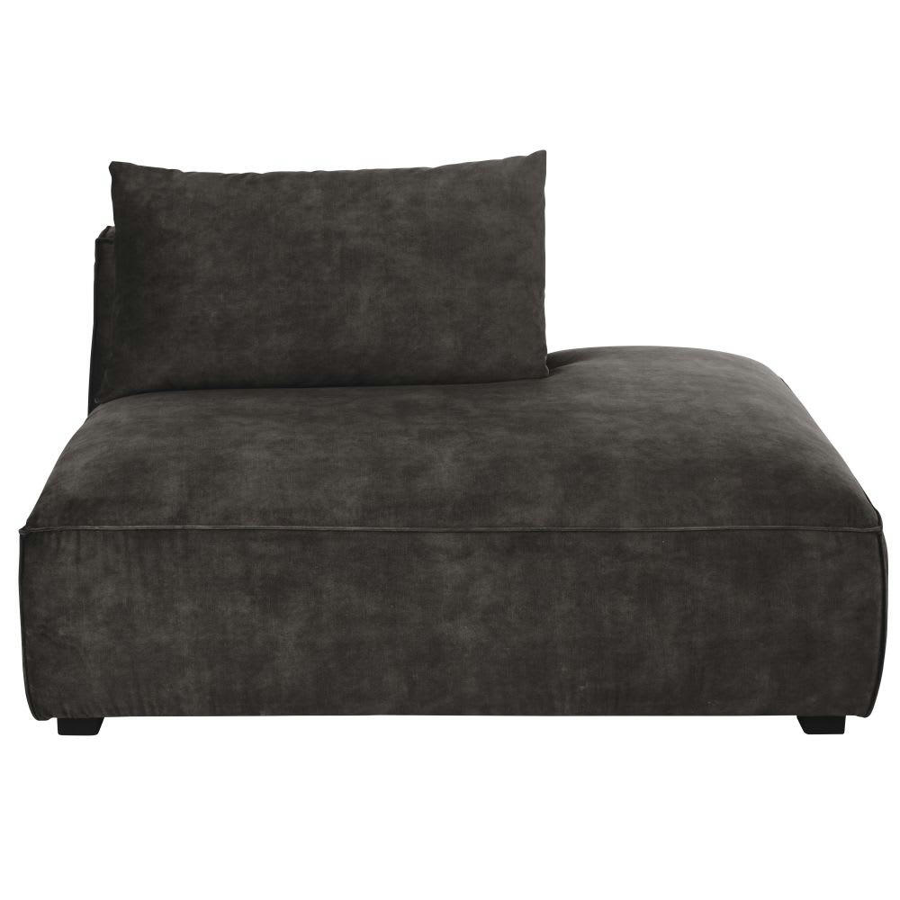 Barack - Méridienne droite pour canapé modulable en velours marbré gris foncé