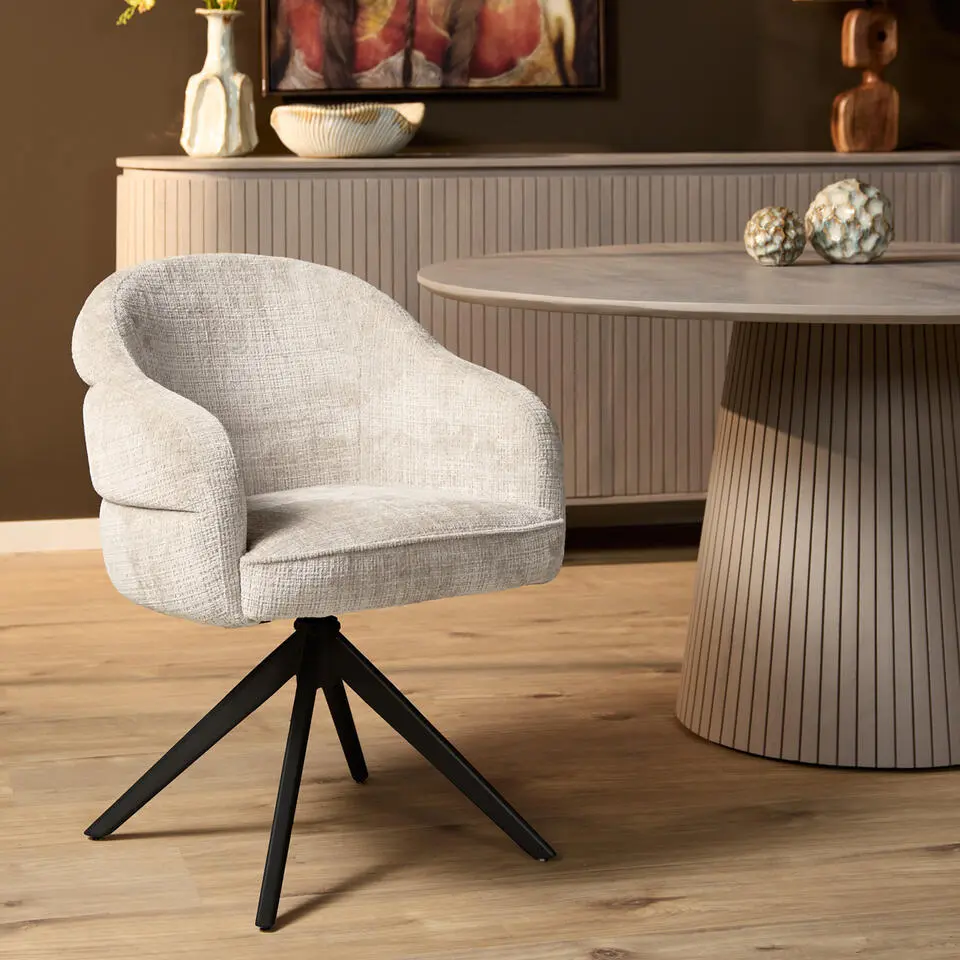 Eetkamerstoel Off White/Zwart - Draaibaar - Bella - Set van 2