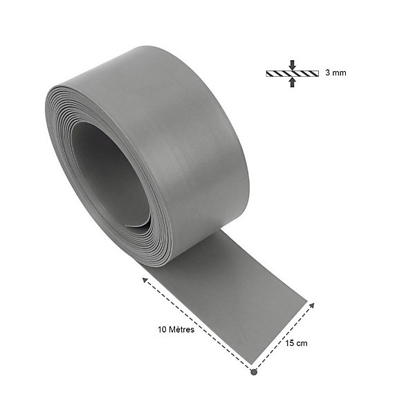 Bordure De Jardin Flexible Lisse Gris Anthracite Hauteur 15cm x Longueur 10 Mètres en PE et Anti UV (ép. 3mm) - D-Work