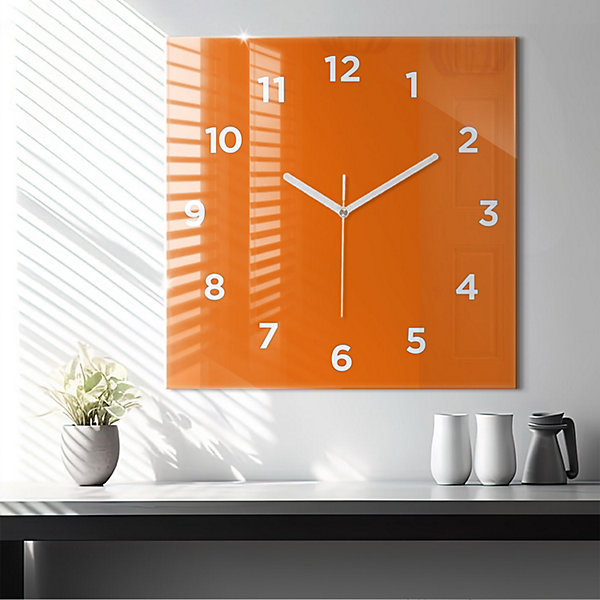 Horloge murale Wallfluent 60x60 cm Avec chiffres Aiguilles blanches Orange 1 pcs