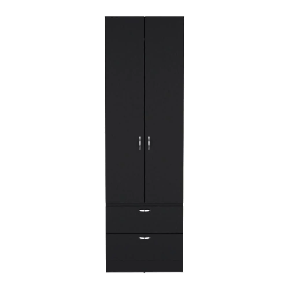 19.5 Modern Double-door Armoire with Hanging Rod, One Shelf and Two Exterior Drawers