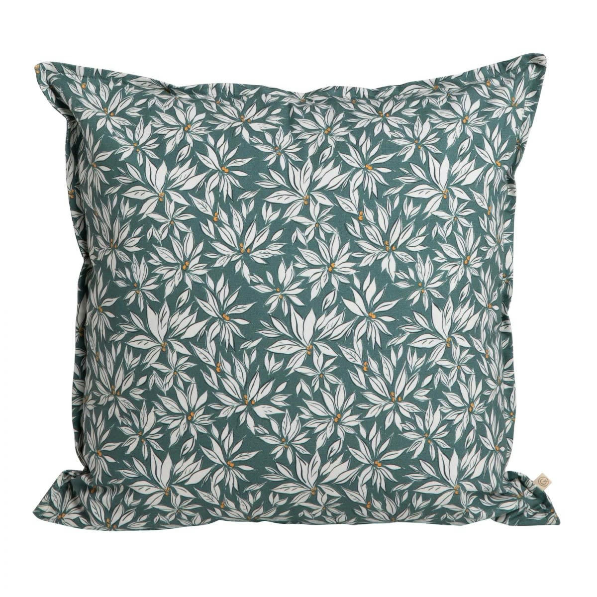 LA CABANE - Coussin en coton imprimé feuille bleue 50x50