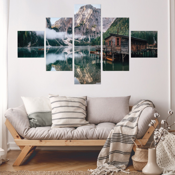 Obraz Poliptyk Krajobraz Na Piękne Górskie Jezioro 150x90cm
