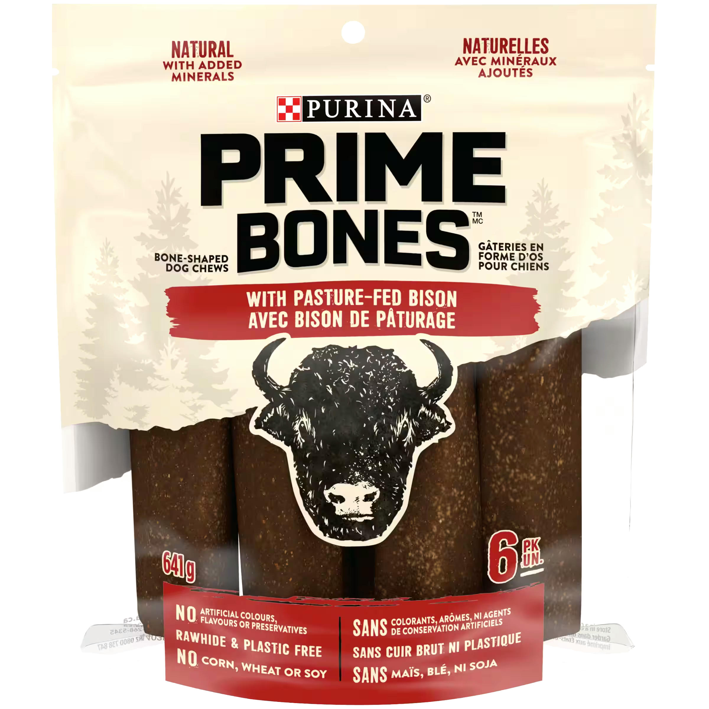 Purina Prime Bones Dog Chews with Pasture-Fed Bison Dog Treats, Rawhide Free, 6-Pk, 641-g