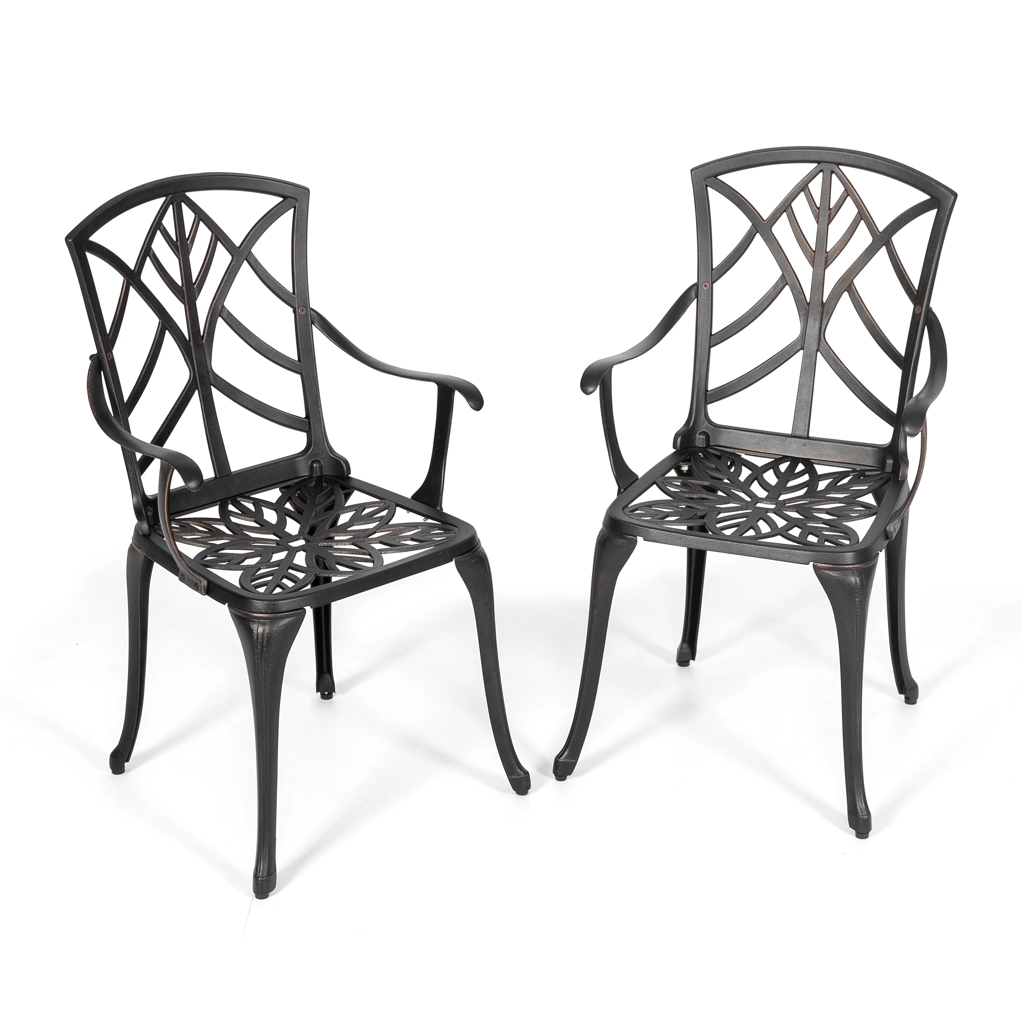 Outdoor 2-Piece Patio Chair Set, Cast Aluminum, Black with Gold-painted Edge