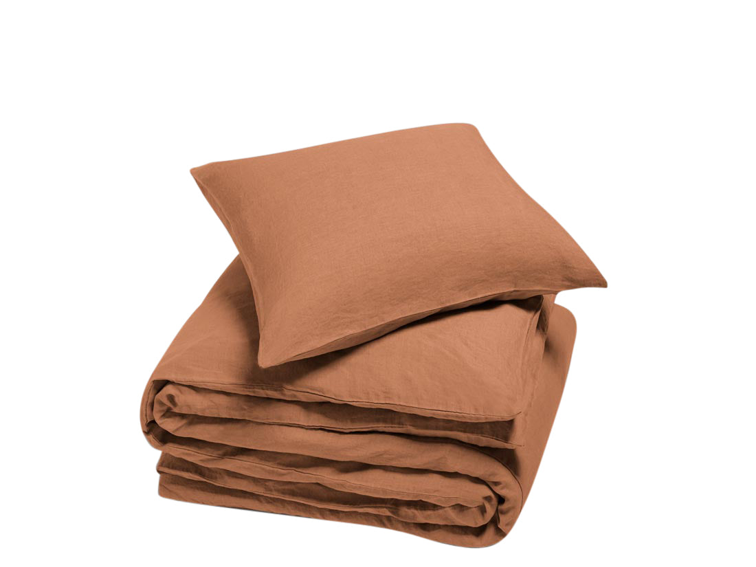 Yumeko dekbedovertrek gewassen linnen terracotta 140x220   1/60x70