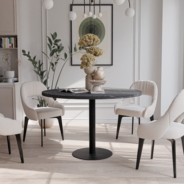 Stół rozkładany okrągły BORTA 100/138 cm - grigia pietra/czarna noga