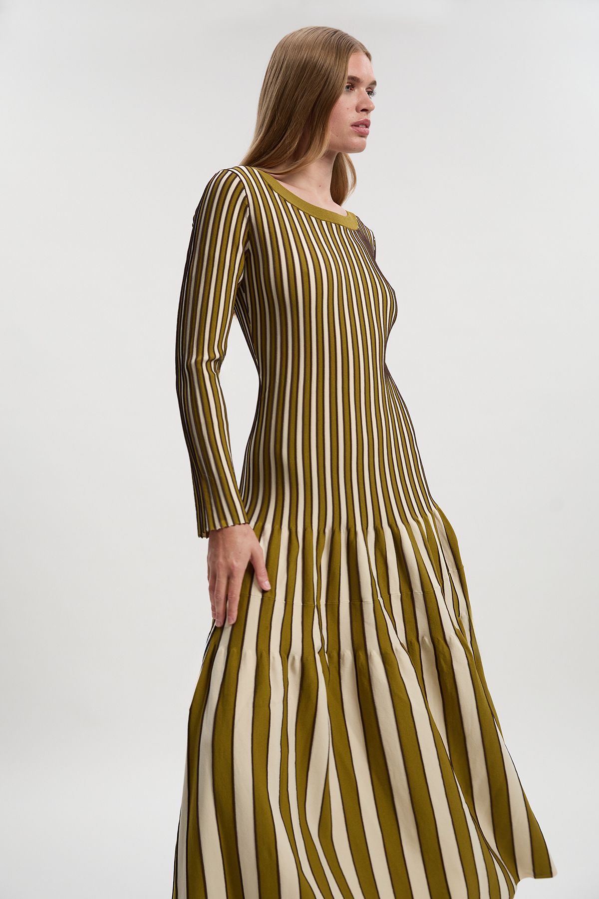 KarenMillen Viscose Blend Striped Knitted Maxi Dress