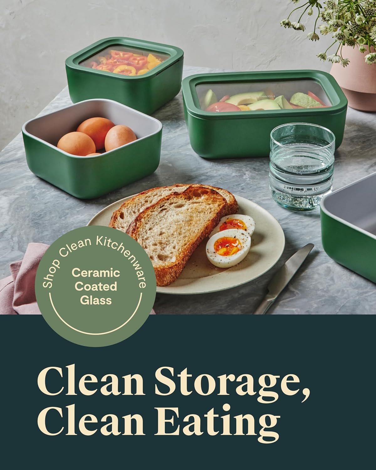 Caraway 13pc Glass Food Storage Container Set - Easy to Store, Non Toxic Lunch Box - with Glass Lids - Includes Storage Organizer - Cream