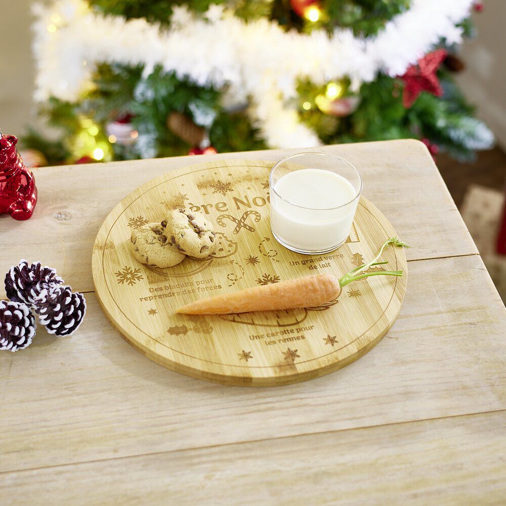 Plateau en bois rond pour collations Père No&euml;l Ø28cm