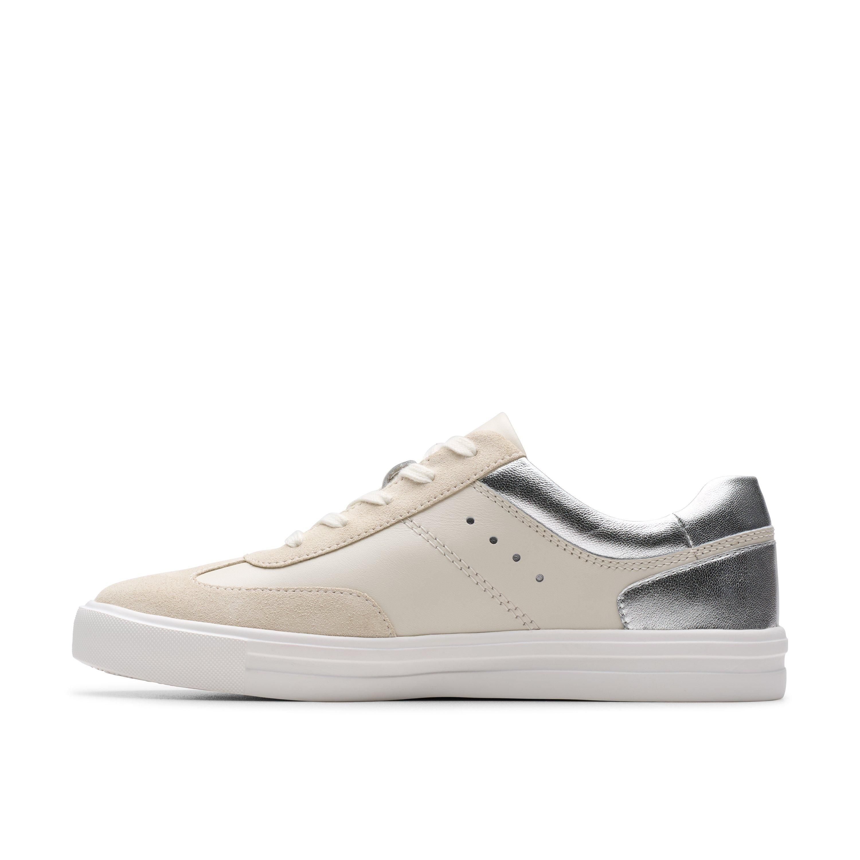 Clarks Makea Court Silver Combination Trainers,Lace Up