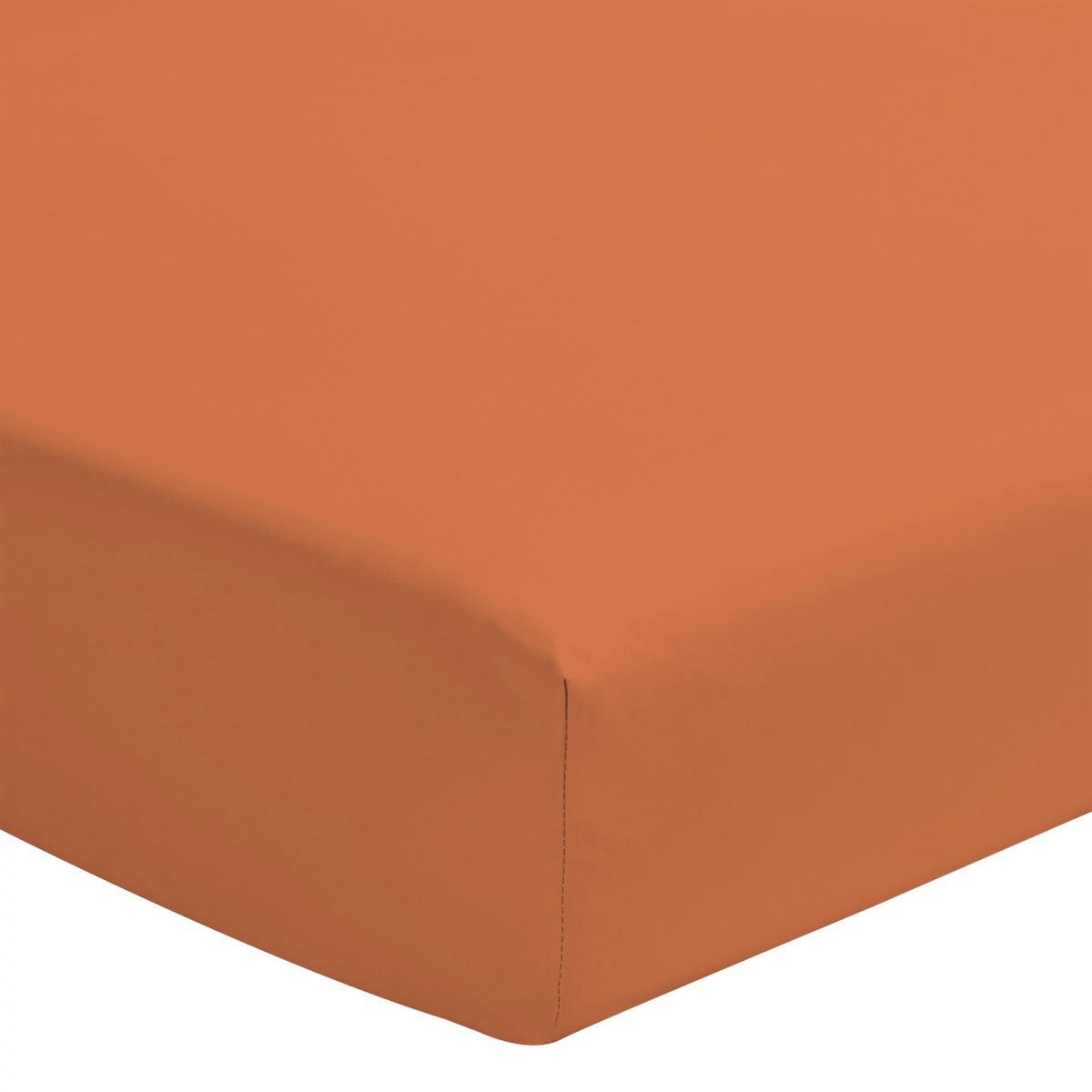 - Drap housse percale de coton - Bonnet 30cm - Orange - 160x200 cm