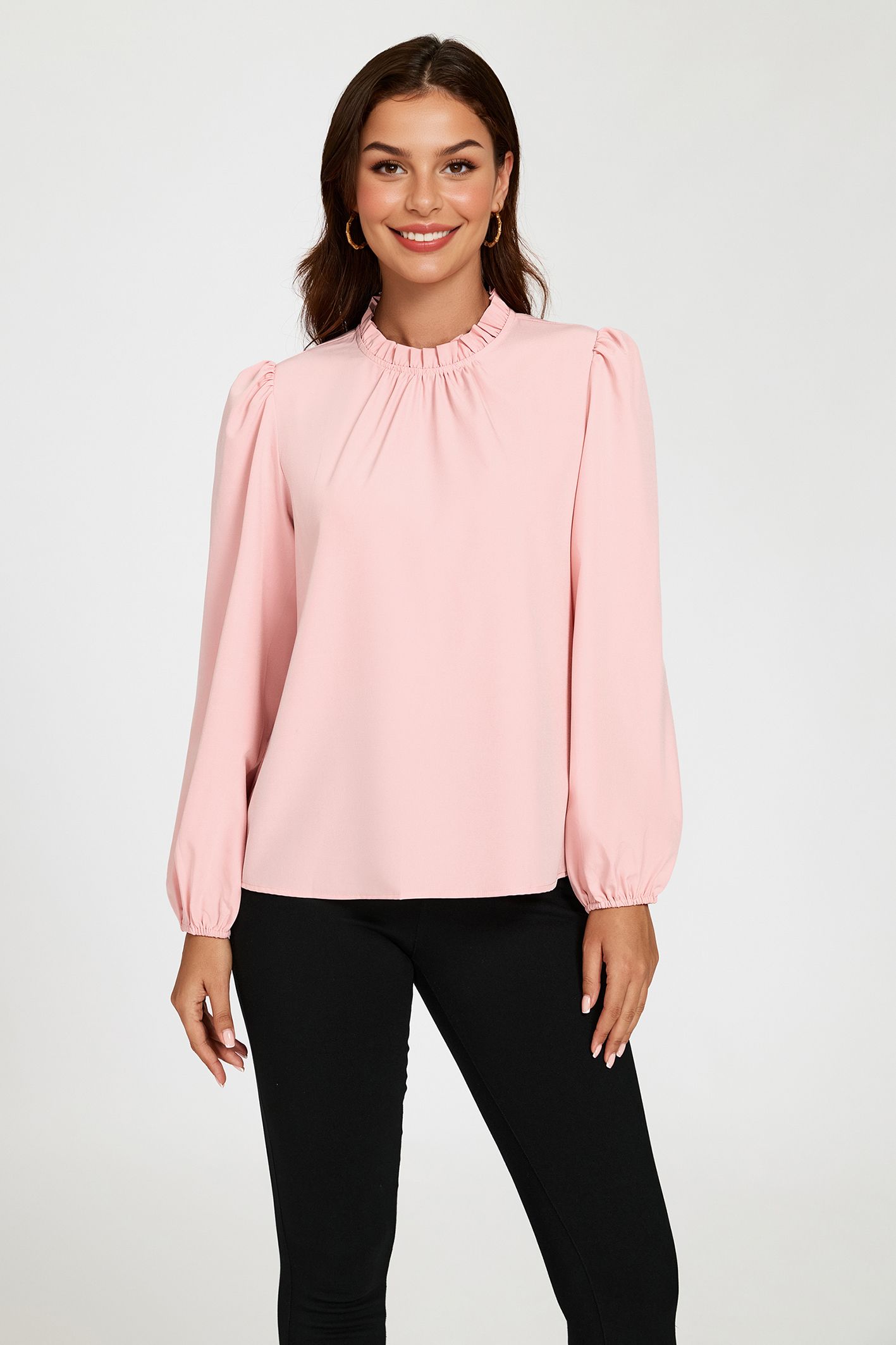 FS Collection Frill Detail High Neck Top In Pink