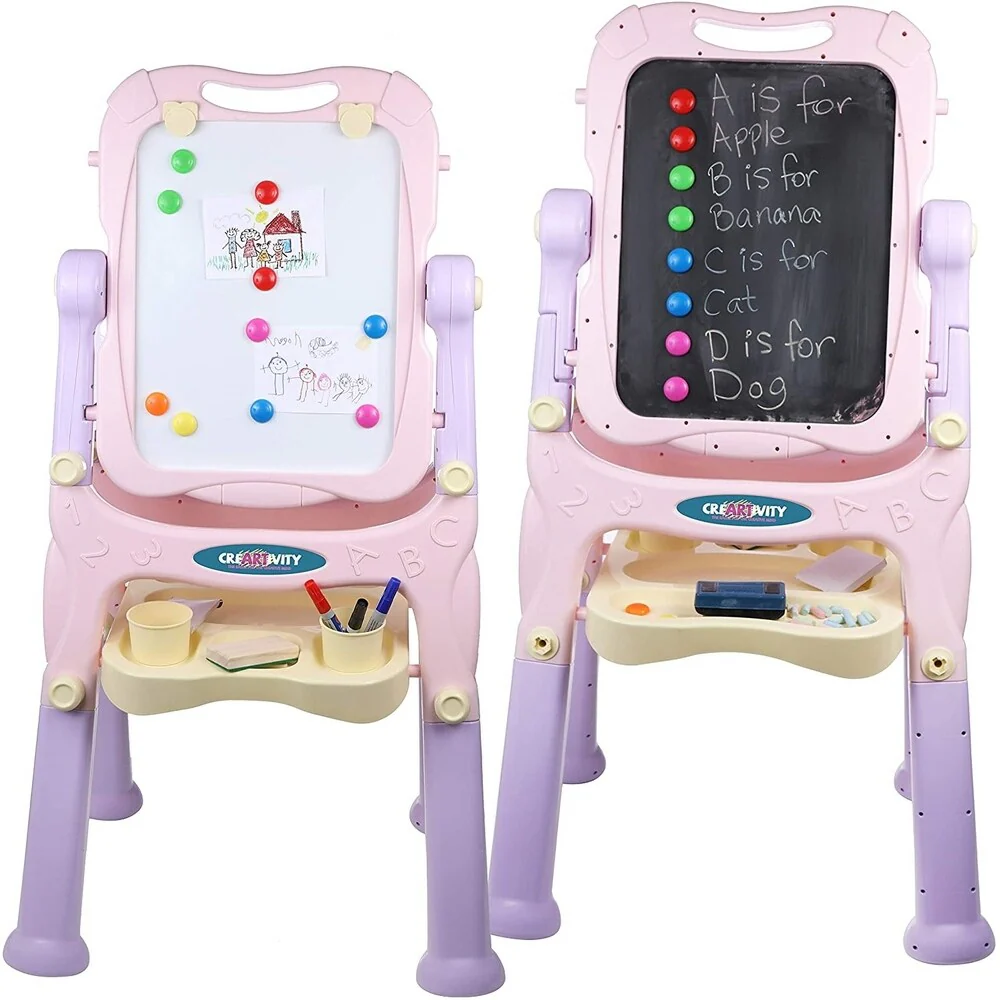 Kraftic All in One Kids Art Easel and Painting Board, Double Sided - 21.2 x 19.7 x 7 inches
